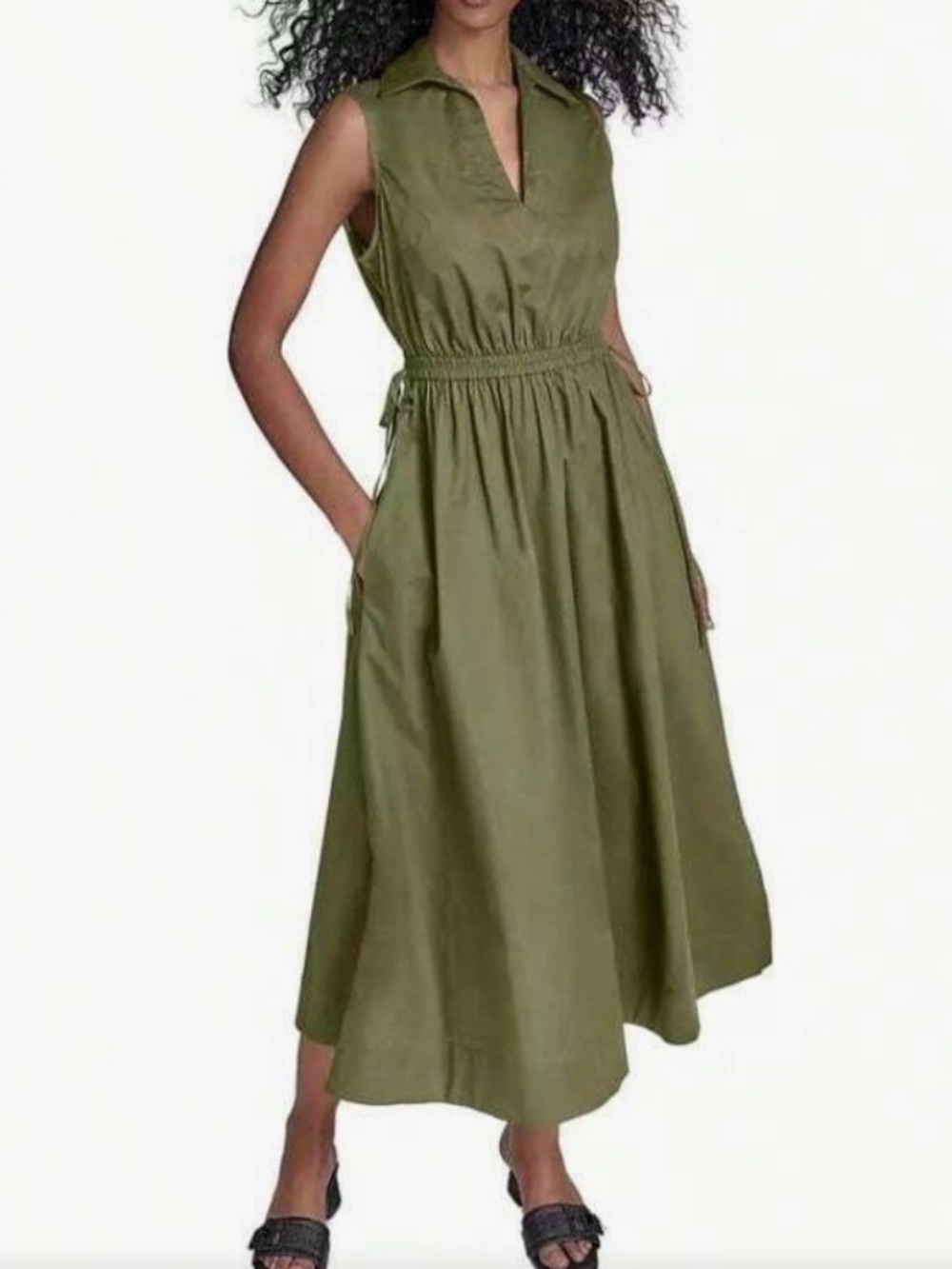 Calvin Klein Women's Cotton Drawstring Sleeveless Midi Dress NWT